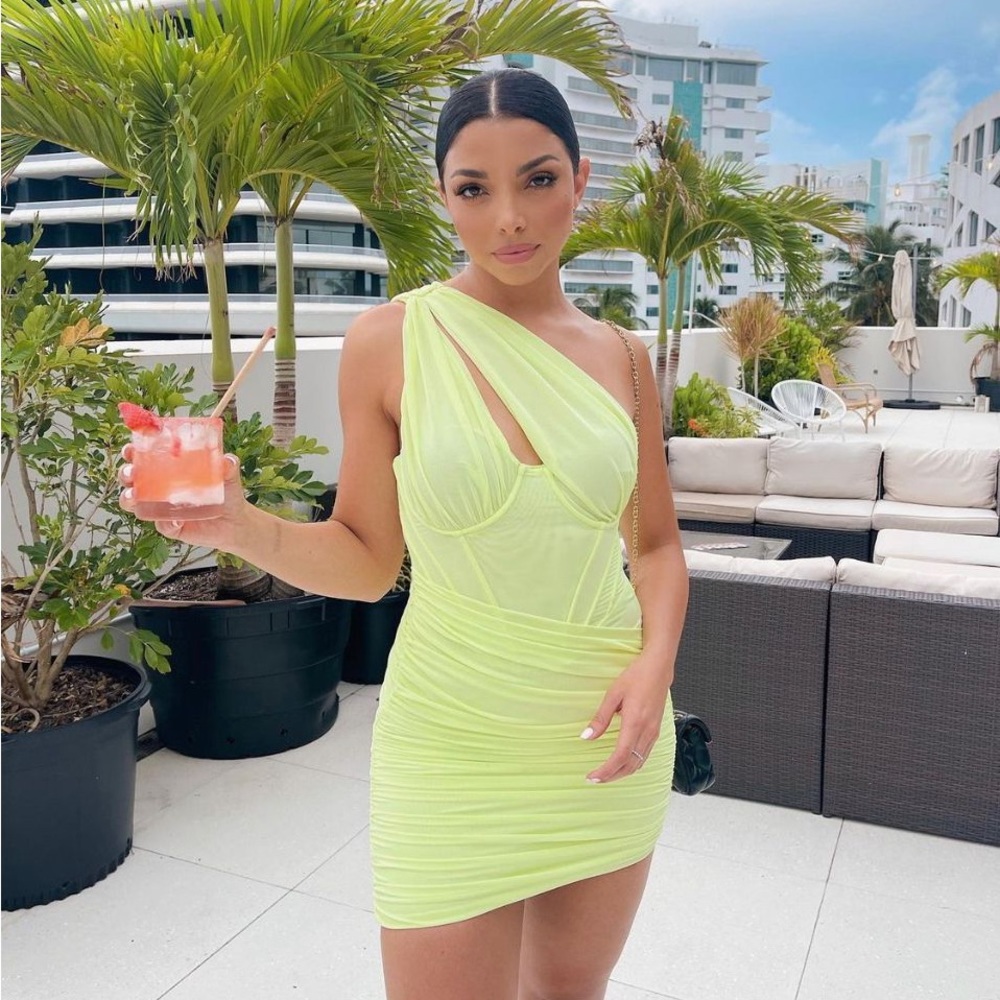 RARE House of CB ‘Clementine’ Lime Cut Out Mini Dress